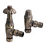 Chatsworth Gothic Antique Brass Thermostatic Angled Radiator Valves - Energy Saving