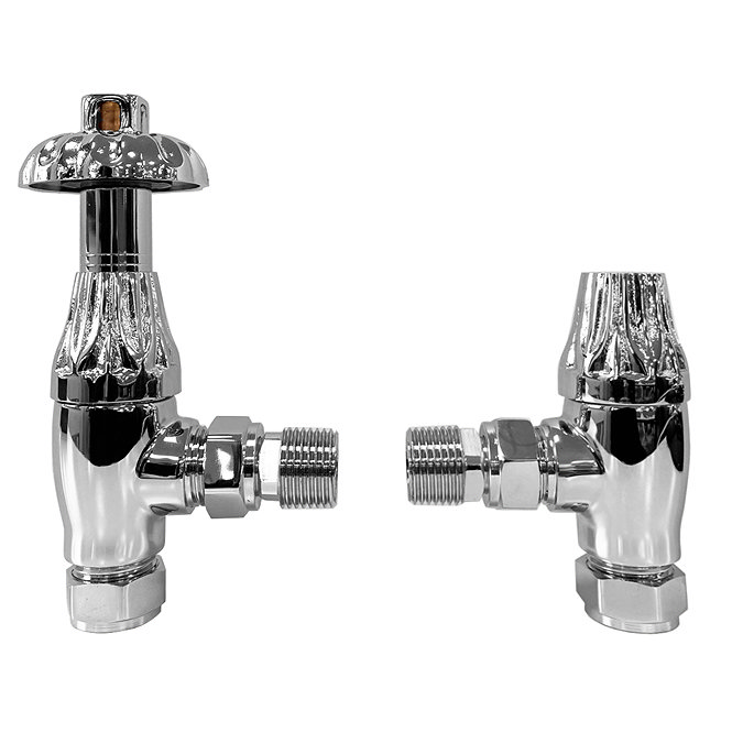 Chatsworth Gothic Chrome Thermostatic Angled Radiator Valve and Pipe Set