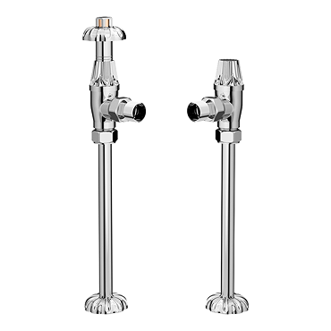 Chatsworth Gothic Chrome Thermostatic Angled Radiator Valve and Pipe Set