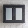 Chatsworth Graphite 2-Door Mirror Cabinet - 690mm Wide with Matt Black Handles