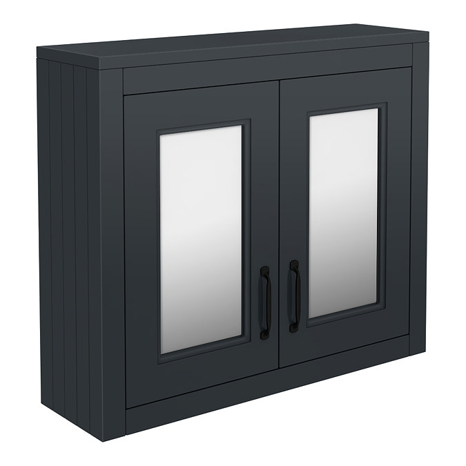 Chatsworth Graphite 2-Door Mirror Cabinet - 690mm Wide with Matt Black Handles  Feature Large Image