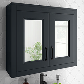 Chatsworth Graphite 2-Door Mirror Cabinet - 690mm Wide with Matt Black Handles Medium Image