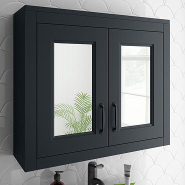 Chatsworth Graphite 2-Door Mirror Cabinet - 690mm Wide with Matt Black Handles  Profile Large Image