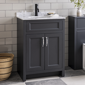 Chatsworth Graphite 610mm Vanity with White Marble Basin Top