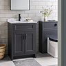 Chatsworth Graphite 610mm Vanity with White Marble Basin Top + Matt Black Handles