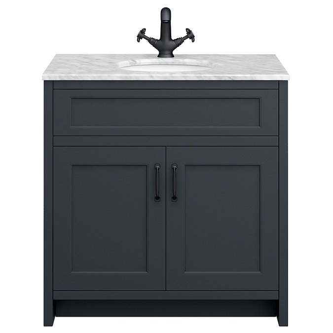 Chatsworth Graphite 810mm Vanity with White Marble Basin Top with Matt Black Handles