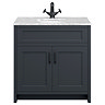 Chatsworth Graphite 810mm Vanity with White Marble Basin Top with Matt Black Handles