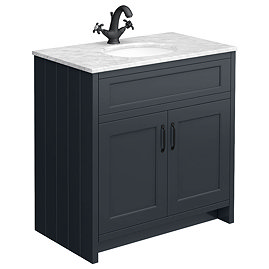 Chatsworth Graphite 810mm Vanity with White Marble Basin Top with Matt Black Handles