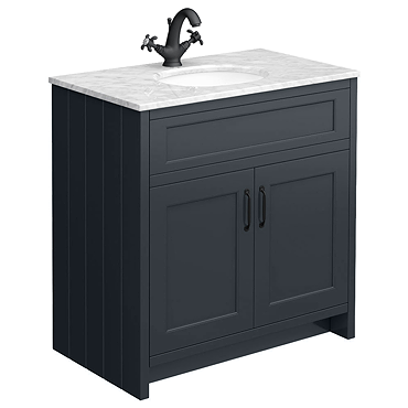 Chatsworth Graphite 810mm Vanity with White Marble Basin Top with Matt Black Handles
