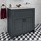 Chatsworth Graphite 810mm Vanity with White Marble Basin Top with Antique Brass Handles