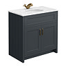 Chatsworth Graphite 810mm Vanity with White Marble Basin Top with Antique Brass Handles