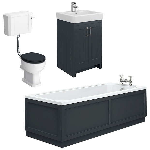 Chatsworth Graphite Bathroom Suite Incl. 1700 x 700 Bath with Panels | Victorian Plumbing UK