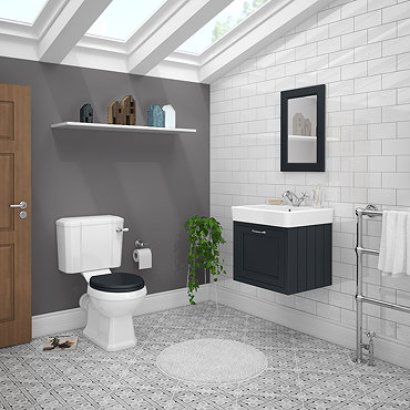 Chatsworth Graphite Cloakroom Suite (Wall Hung Vanity Unit + Close Coupled Toilet)  Feature Large Im