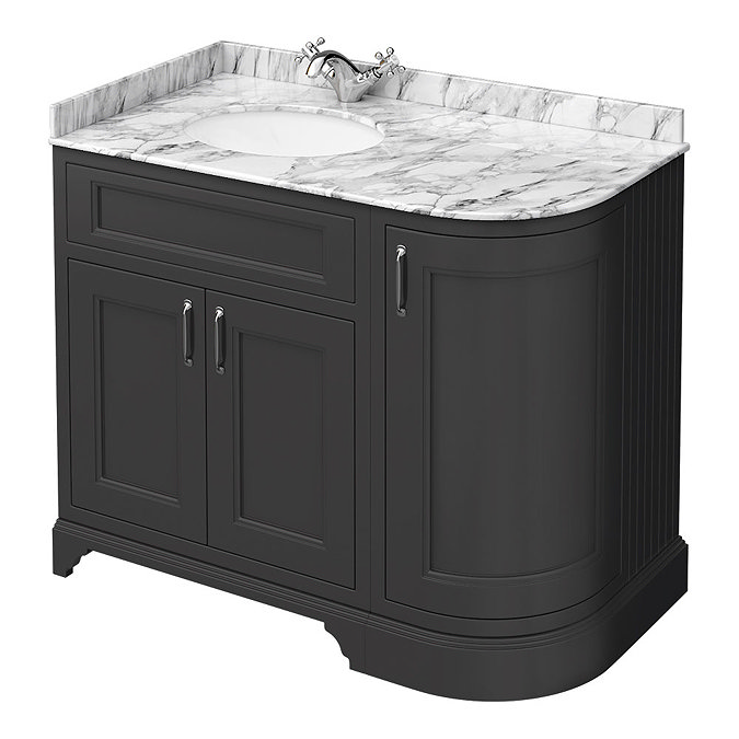 Chatsworth Graphite RH 1005mm Curved Corner Vanity Unit with White Marble Basin Top Large Image