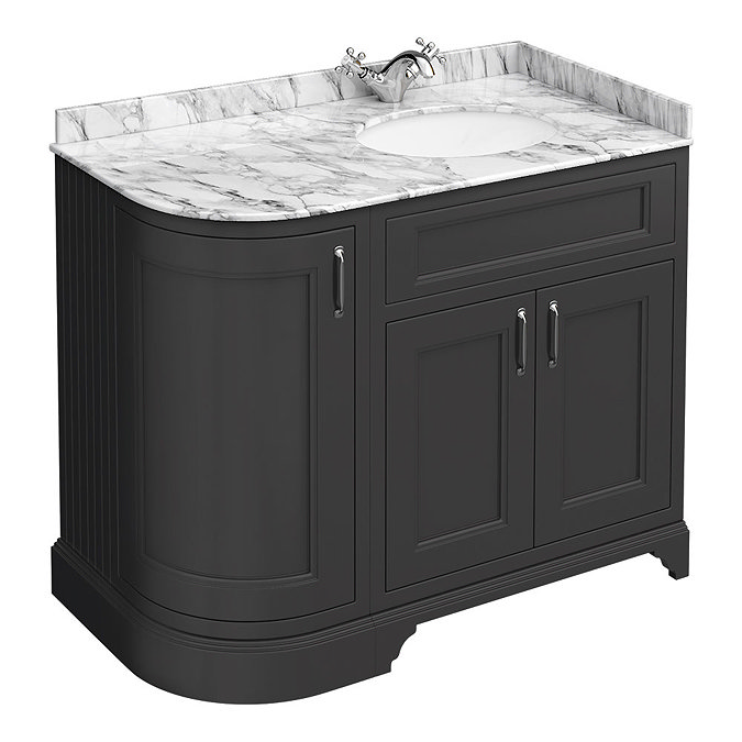 Chatsworth Graphite RH 1005mm Curved Corner Vanity Unit with White Marble Basin Top Large Image
