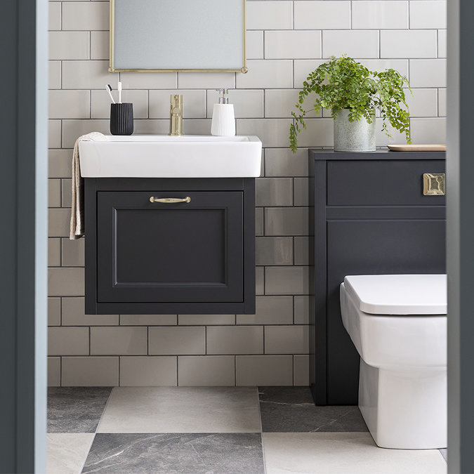 Chatsworth Graphite Wall Hung 1 Drawer Vanity - 560mm with Brushed Brass Handle