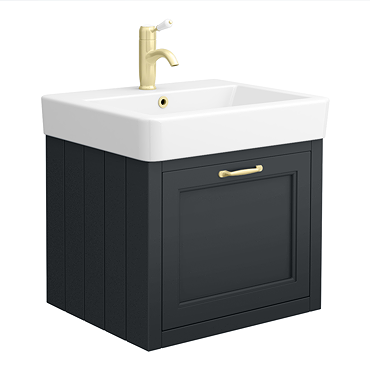 Chatsworth Graphite Wall Hung 1 Drawer Vanity - 560mm with Brushed Brass Handle