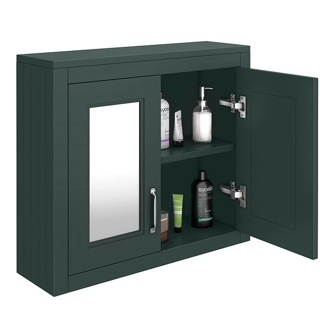 Chatsworth Green 2-Door Mirror Cabinet - 690mm Wide with Chrome Handles