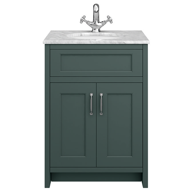 Chatsworth Green 610mm Vanity with White Marble Basin Top with Chrome Handles