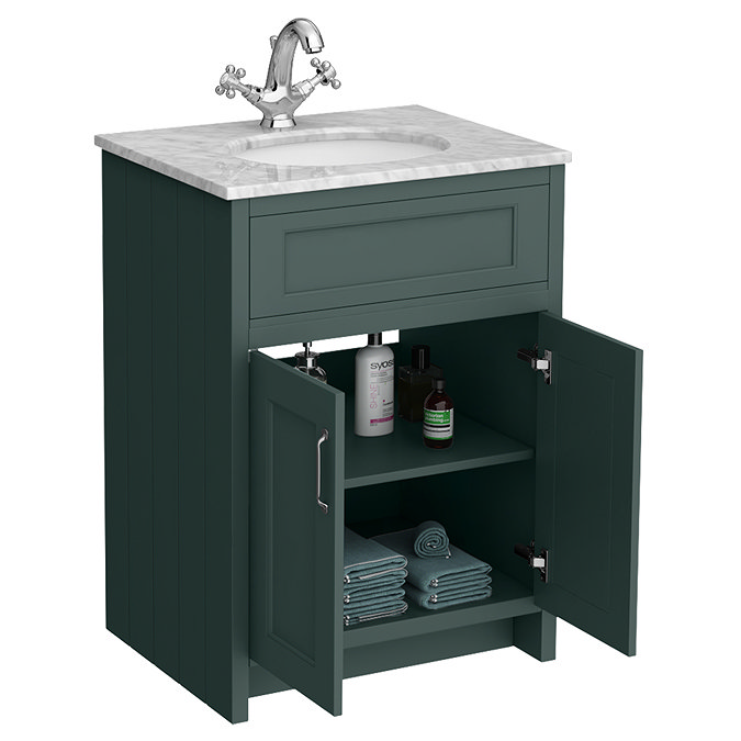 Chatsworth Green 610mm Vanity with White Marble Basin Top with Chrome Handles