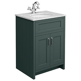 Chatsworth Green 610mm Vanity with White Marble Basin Top with Chrome Handles