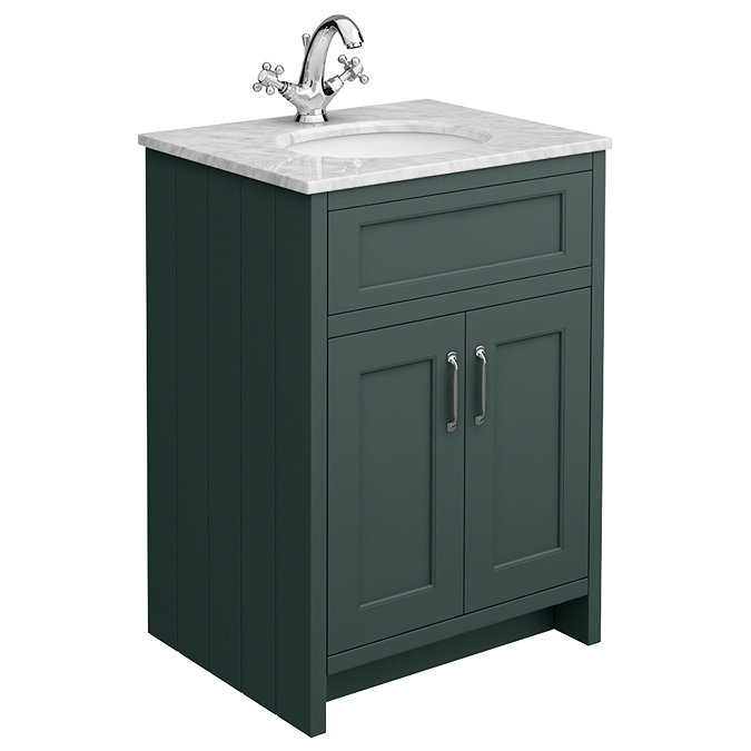 Chatsworth Green 610mm Vanity with White Marble Basin Top with Chrome Handles