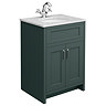 Chatsworth Green 610mm Vanity with White Marble Basin Top with Chrome Handles