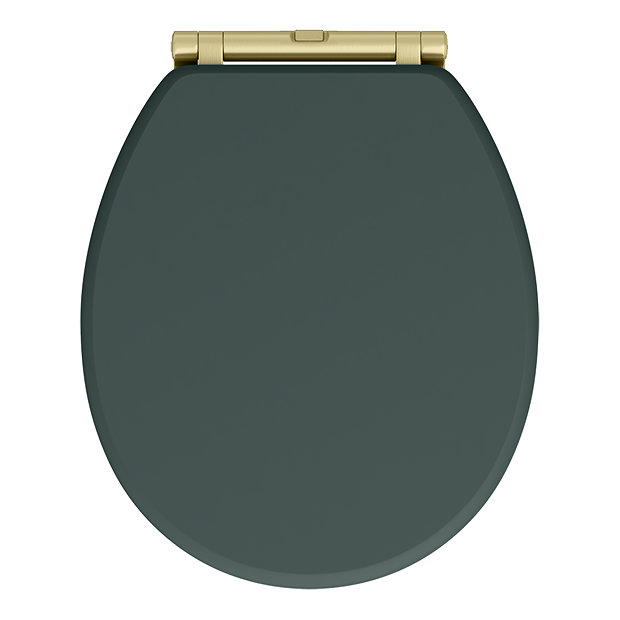 Chatsworth Green Soft Close Toilet Seat with Brushed Brass Hinge Set