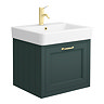 Chatsworth Green Wall Hung 1 Drawer Vanity - 560mm with Brushed Brass Handle