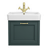 Chatsworth Green Wall Hung 1 Drawer Vanity - 560mm with Brushed Brass Handle