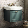 Chatsworth Green Wall Hung 1 Drawer Vanity - 560mm with Brushed Brass Handle