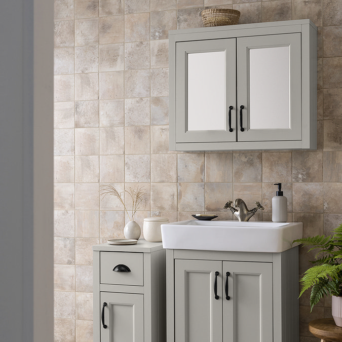 Chatsworth Grey 2-Door Mirror Cabinet - 690mm Wide with Matt Black Handles