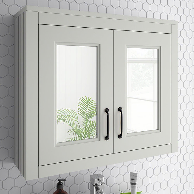 Chatsworth Grey 2-Door Mirror Cabinet - 690mm Wide with Matt Black Handles