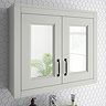 Chatsworth Grey 2-Door Mirror Cabinet - 690mm Wide with Matt Black Handles