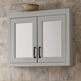 Chatsworth Grey 2-Door Mirror Cabinet - 690mm Wide with Matt Black Handles