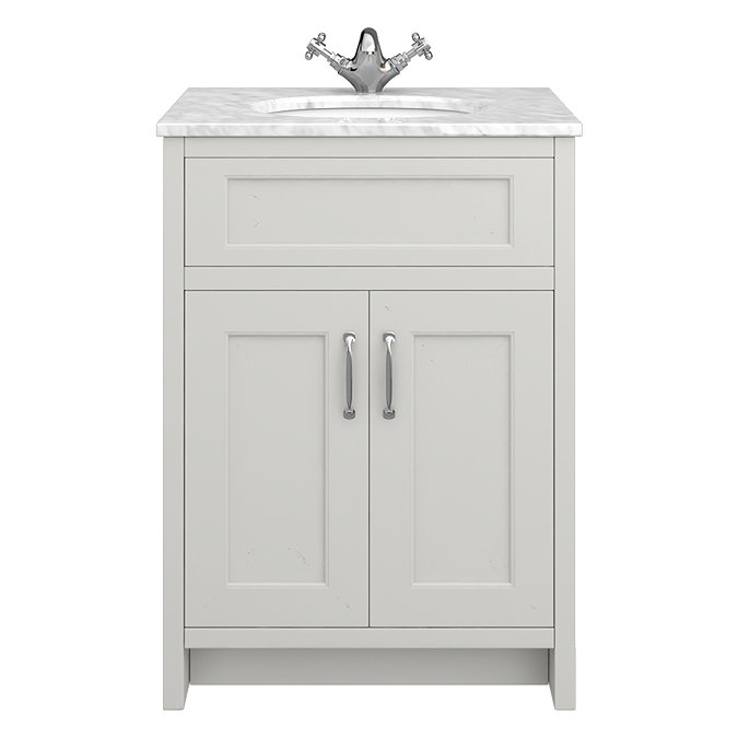 Chatsworth Grey 610mm Vanity and White Marble Basin Top with Chrome Handles