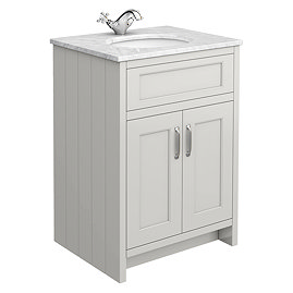 Chatsworth Grey 610mm Vanity and White Marble Basin Top with Chrome Handles