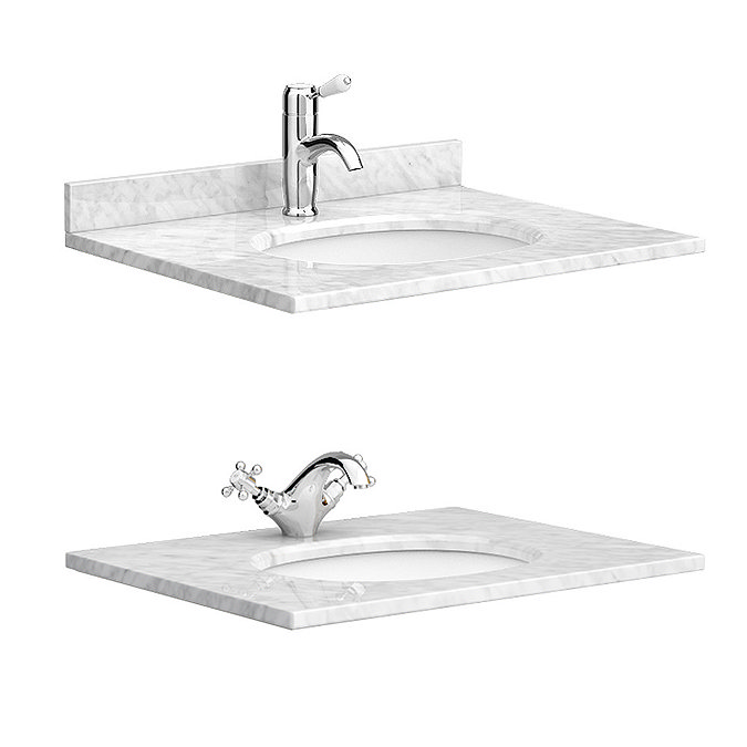 Chatsworth Grey 610mm Vanity with White Marble Basin Top + Brushed Brass Handles