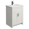 Chatsworth Grey 610mm Vanity with White Marble Basin Top + Matt Black Handles