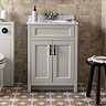 Chatsworth Grey 610mm Vanity with White Marble Basin Top + Matt Black Handles