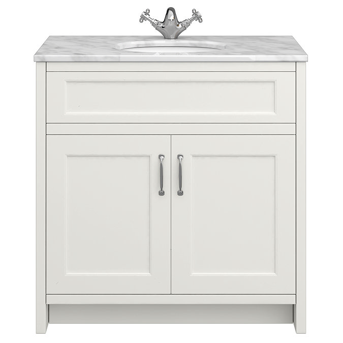 Chatsworth Grey 810mm Vanity with White Marble Basin Top & Chrome Handles