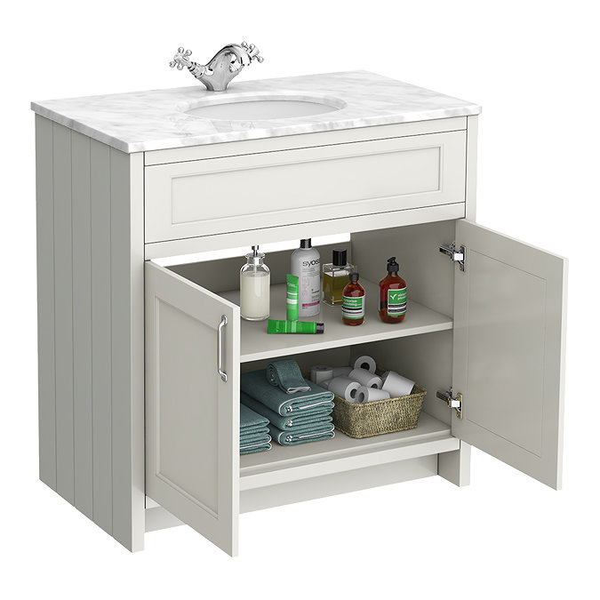 Chatsworth Grey 810mm Vanity with White Marble Basin Top & Chrome Handles