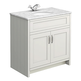 Chatsworth Grey 810mm Vanity with White Marble Basin Top & Chrome Handles