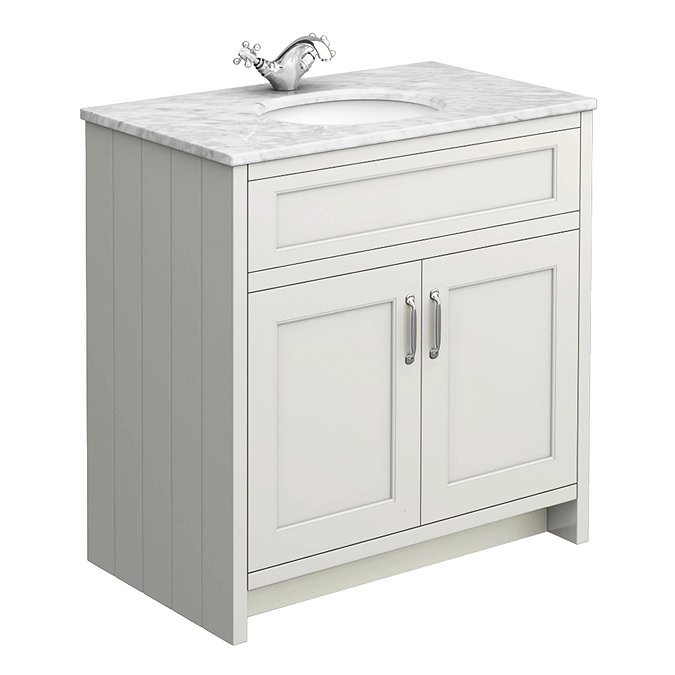 Chatsworth Grey 810mm Vanity with White Marble Basin Top & Chrome Handles