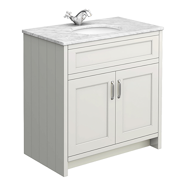 Chatsworth Grey 810mm Vanity with White Marble Basin Top with Chrome Handles