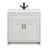 Chatsworth Grey 810mm Vanity with White Marble Basin Top & Matt Black Handles
