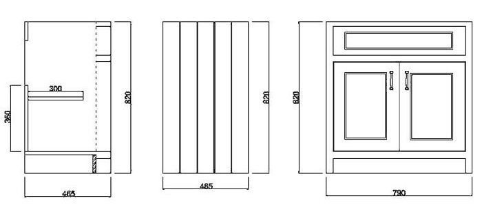 Chatsworth Grey 810mm Vanity with White Marble Basin Top & Matt Black Handles