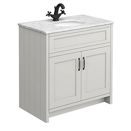 Chatsworth Grey 810mm Vanity with White Marble Basin Top & Matt Black Handles
