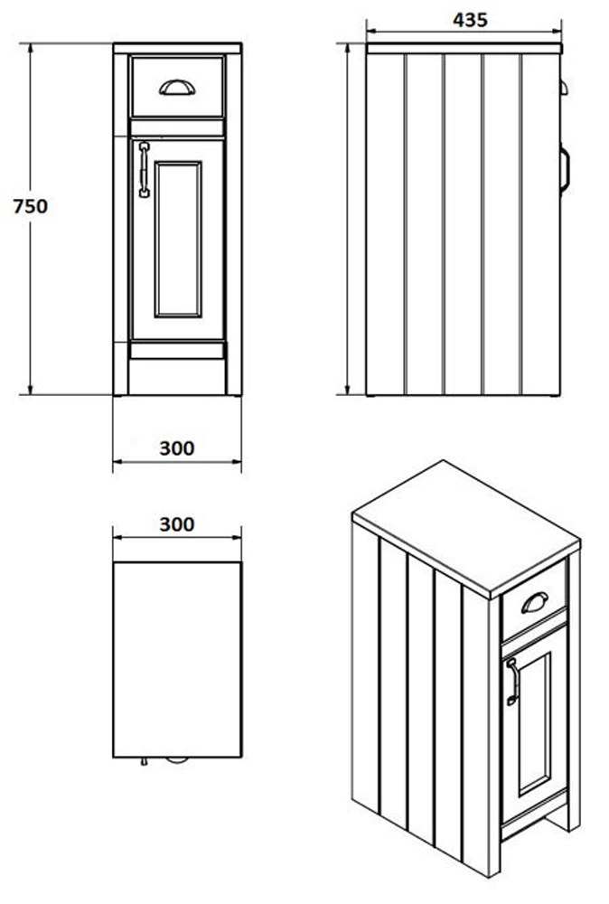 Chatsworth Grey Cupboard Unit 300mm Wide x 435mm Deep with Chrome Handles