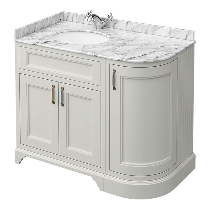 Chatsworth Grey RH 1005mm Curved Corner Vanity Unit with White Marble Basin Top Large Image